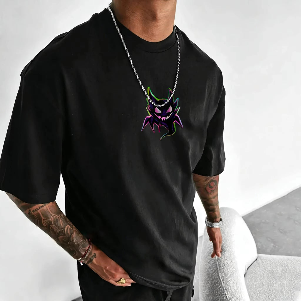 Gengar Shadow Flame Graphic T-Shirt – Heavyweight Black Anime Tee