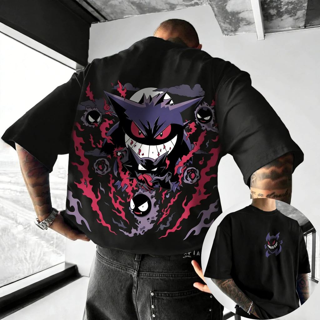Gengar Shadow Flame Graphic T-Shirt – Heavyweight Black Anime Tee