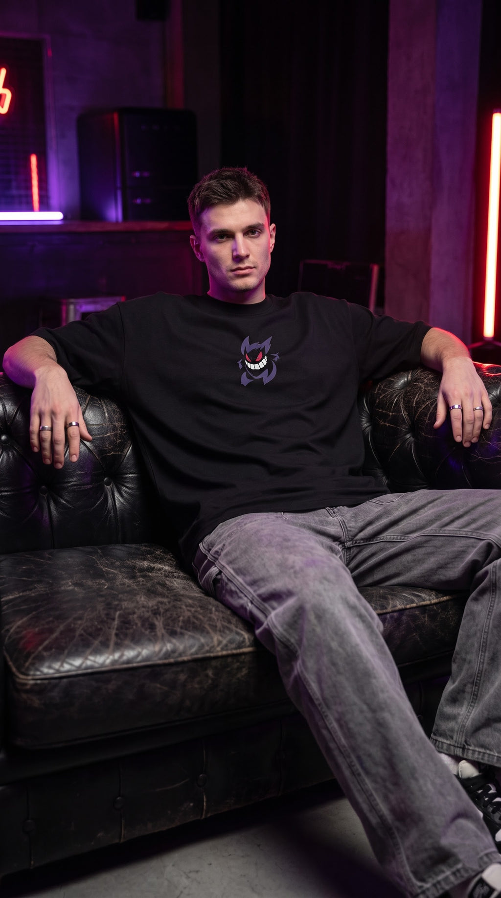 Gengar Shadow Flame Graphic T-Shirt – Heavyweight Black Anime Tee