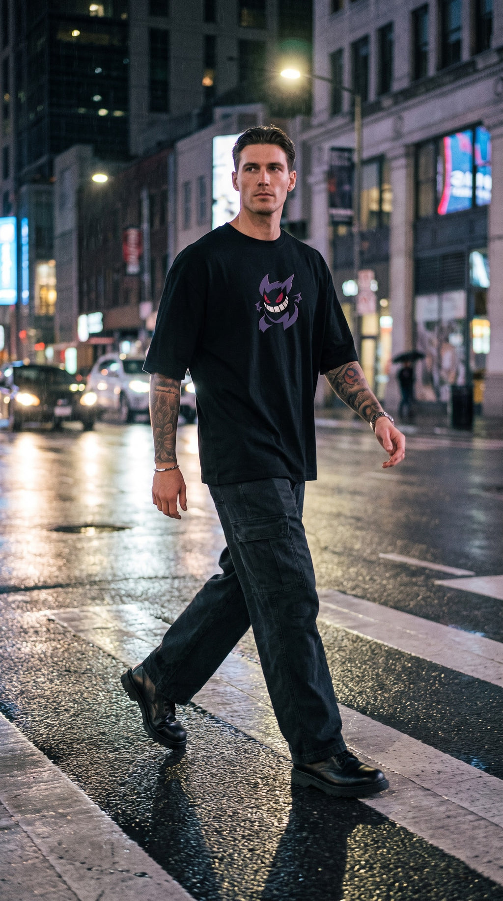 Gengar Shadow Flame Graphic T-Shirt – Heavyweight Black Anime Tee