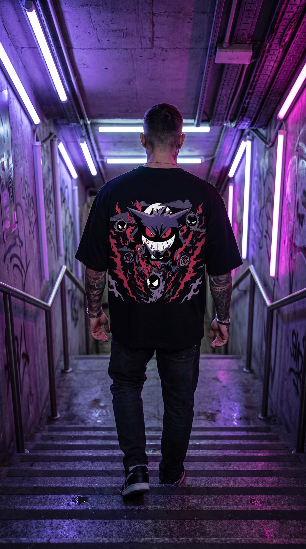 Gengar Shadow Flame Graphic T-Shirt – Heavyweight Black Anime Tee