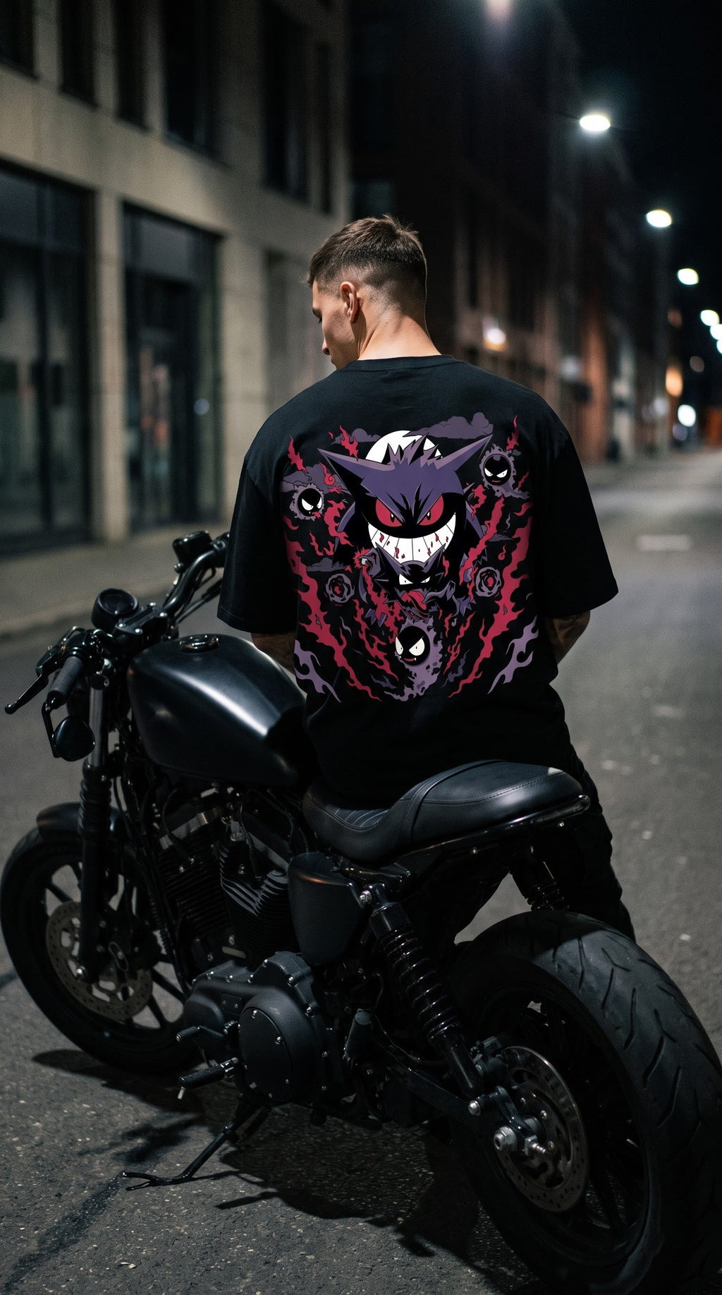 Gengar Shadow Flame Graphic T-Shirt – Heavyweight Black Anime Tee