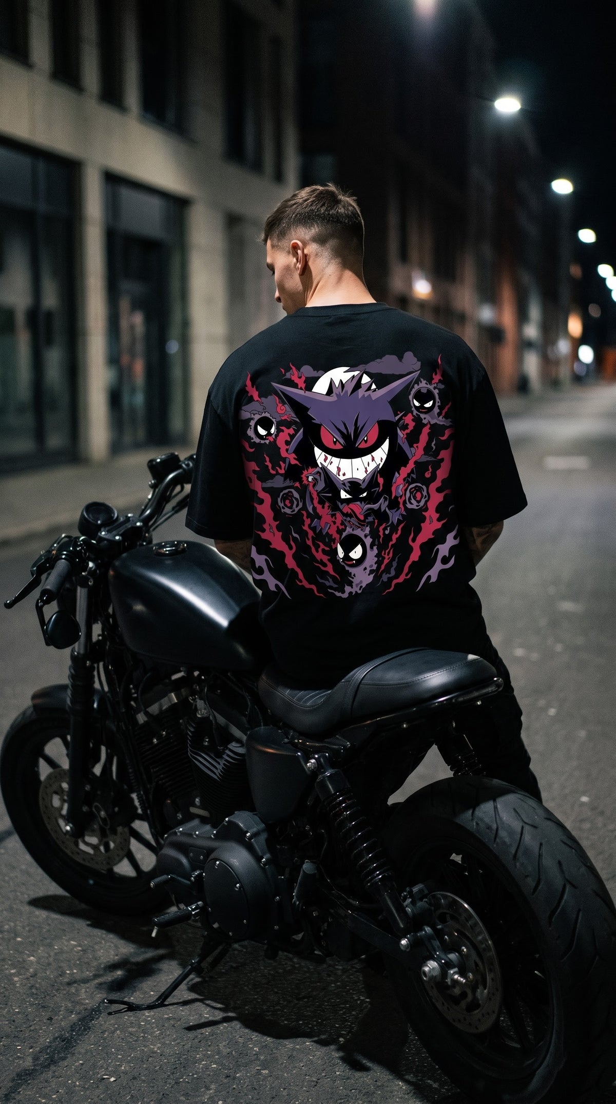 Gengar Shadow Flame Graphic T-Shirt – Heavyweight Black Anime Tee
